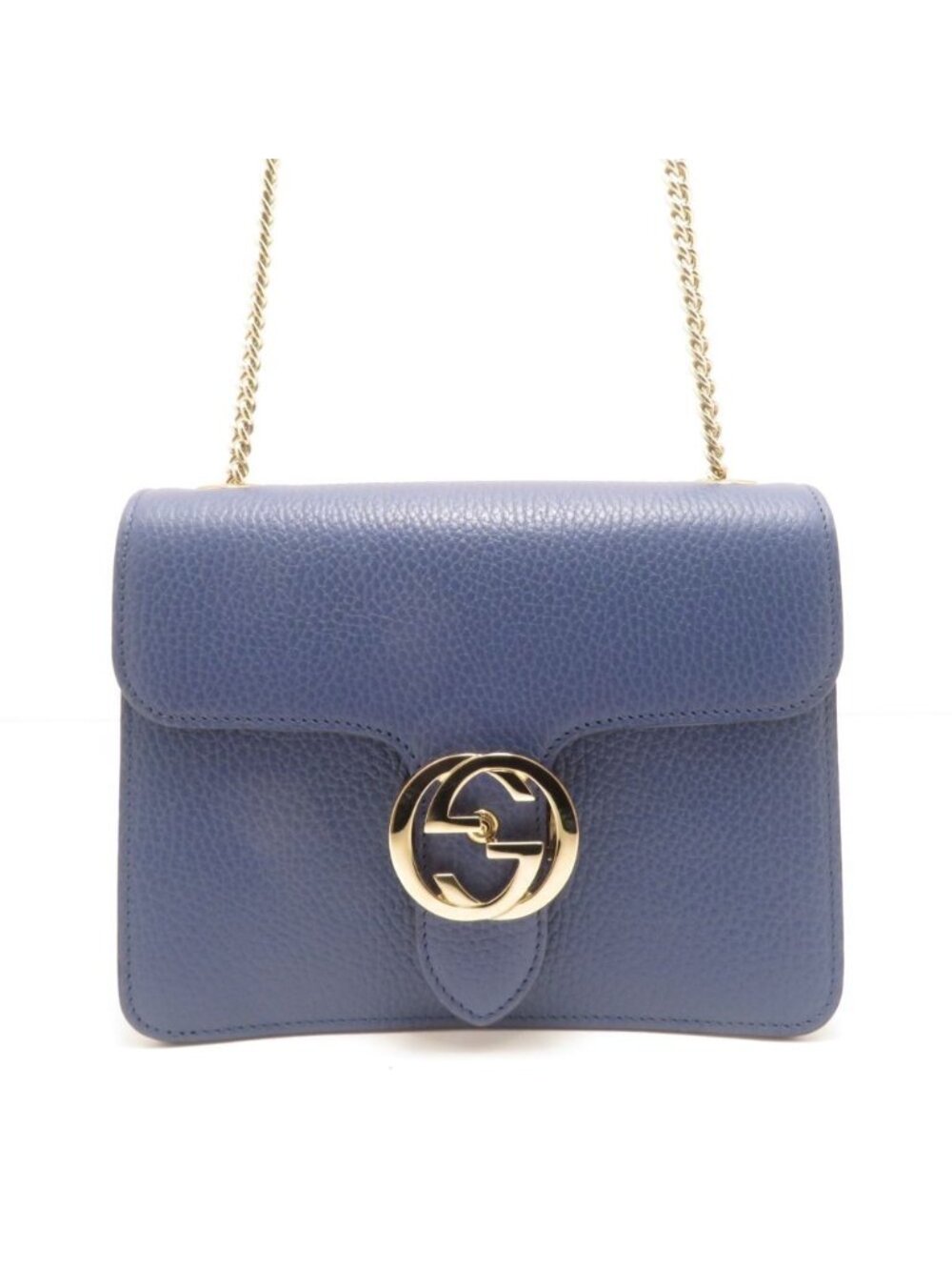 Gucci Interlocking G Chain Shoulder Blue Leather Bag